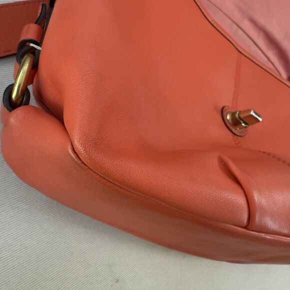 Auth Coach Leather Z23987 Medium Flap Shoulder Crossbody Duffle Bag Orange Coral - Picture 9 of 16